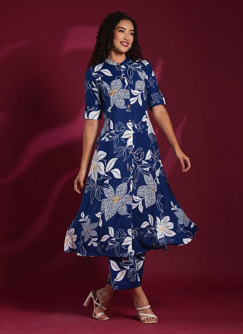 GoSriKi  GoSriKi Women's Rayon Viscose Straight Printed Kurta with Pant (Sunoni Blue-VKS04-GS_5XL_Blue_XXXXX-Large) for Women | Best Price UAE